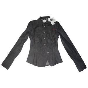 Vintage Y2K Dolce & Gabbana Black Dark Wash Denim Fitted Shirt DG Women's SZ: S